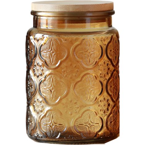 Bocal en verre, bonbonnière avec couvercle, bocal Mason coloré vintage pour la cuisine, bocal décoratif pour café, thé, bonbons et biscuits, joli bocal (1/5)