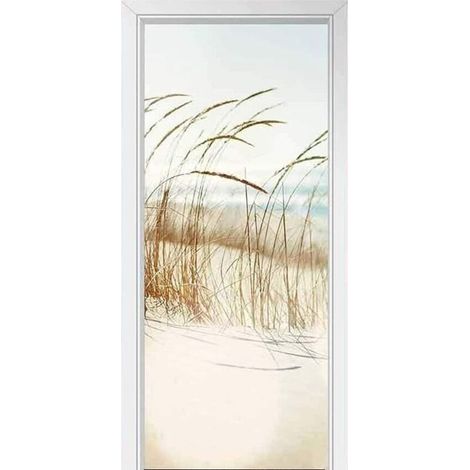 77x200cm Peinture Murale 3D Stickers Porte Trompe Loeil Effet Décoration Auto Adhésif PVC Amovible Imperméable Autocollants De Porte Muraux. Balançoire De Roseau Au Bord De La Mer Amovible (1/5)