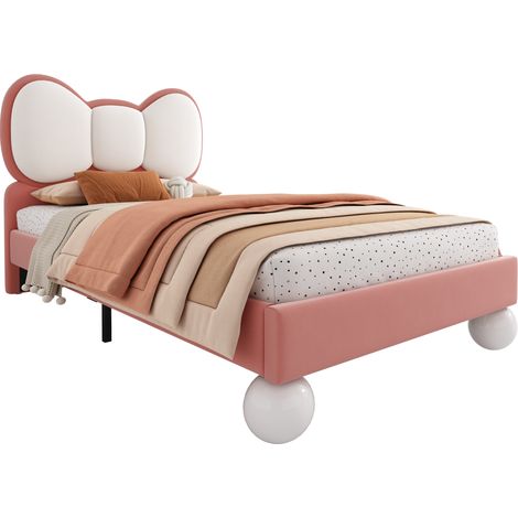 CHICFURN Letto singolo per bambini 90x200 cm in velluto rosa con LED regolabile, senza materasso (1/5)
