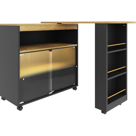 ELVMI Tavolo Bar Estensibile con 2 Ante Scorrevoli, 6 Vani, LED e Ruote per Cucina in MDF 138-204×39×105 cm (1/4)