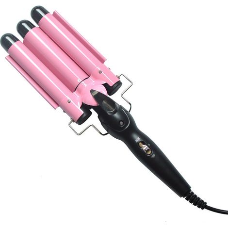 Fer à friser portable avec 3 rouleaux, idéal pour coiffer les cheveux en déplacement, parfait pour la maison et les voyages, teinte rose, 1 pièce (1/5)