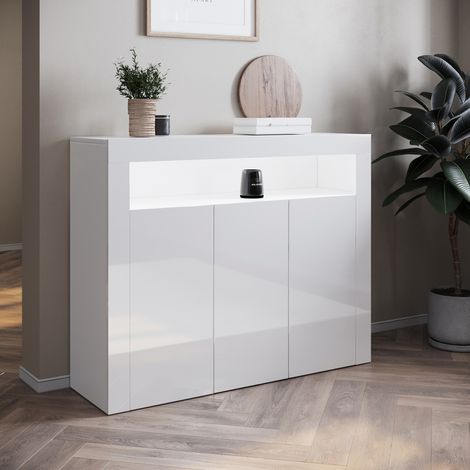 SONNI Meuble de salon blanc avec éclairage LED brillant L116xH93xP35cm (1/5)