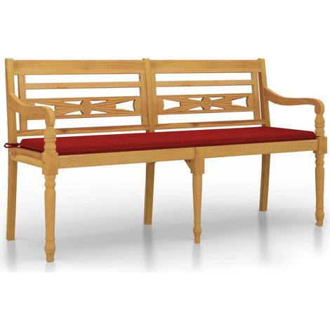 Maison Exclusive - Panchina Batavia con Cuscino Rosso 150 cm Legno Massello Teak (1/5)