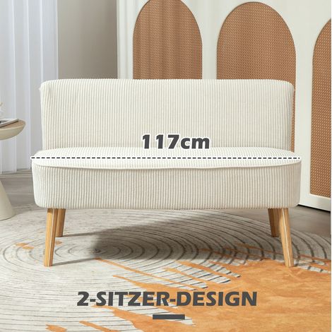 2-Sitzer-Sofa ohne Armlehnen, Cordoptik-Bezug, 117 x 56,5 x 77 cm, cremeweiß HAVRYA (1/5)