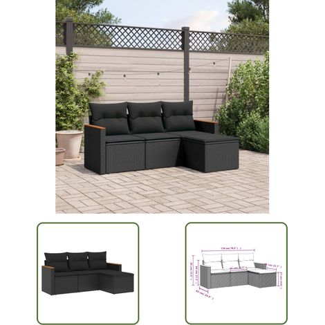 The Living Store 4-tlg. Garten-Sofagarnitur mit Kissen Schwarz Poly Rattan - Gartensofas - Outdoor Möbel - Gartenlounge - Rattan Sofa - Lounge Set (1/3)
