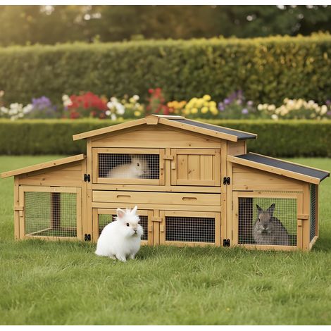 Bb-Loisir – Clapier enclos pour lapins en bois 180x62x72cm – 2 étages avec accès facile – Nettoyage rapide avec tiroir à fumier – Design durable et écologique