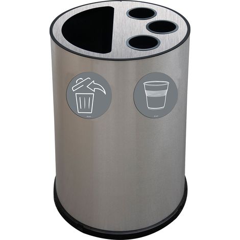 Pattumiera a Bidone per Raccolta Differenziata Ø45x72 cm 3 Scomparti Tubolari e 1 Scomparto da 50 L in Acciaio Inox Satinato
