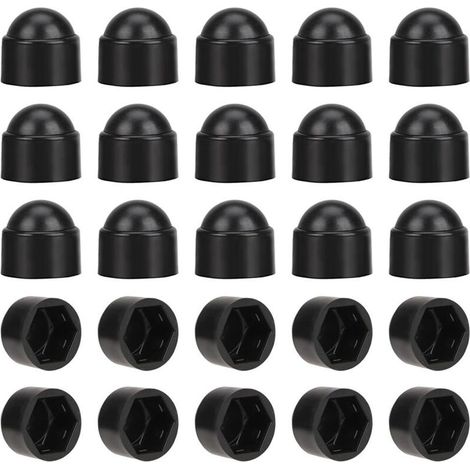 Kaelt - Cache-écrous M10 pour clé de 17 Noir 50 pcs. Bouche-trou,Cache-écrous hexagonaux, cache-vis, cache-écrous décoratifs. (1/4)