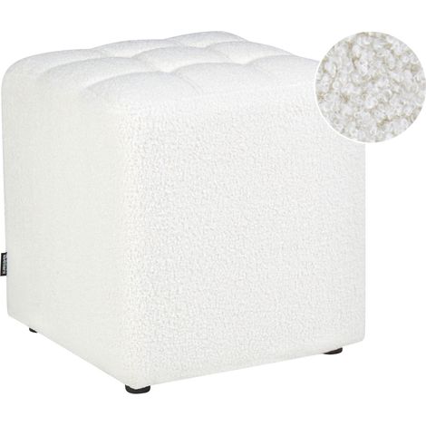 Reposapiés puf sala de estar moderno cubo otomana bouclé blanco Kansas