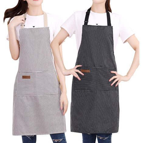 Tablier De Cuisine - Coton Et Polyester - Poche Centrale - Réglable - Pour Homme Et Femme - Lot De 2 (1/5)