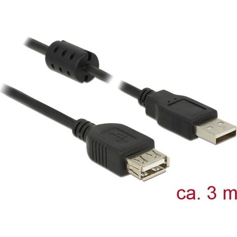 Delock Câble USB USB 2.0 USB-A mâle, USB-A femelle 3.00 m noir avec noyau en ferrite 84886 (1/4)