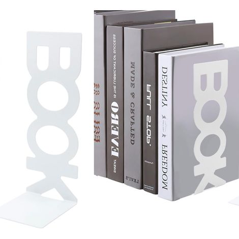 Lot de 4 serre-livres blancs en métal pour étagère, porte-livres, étagères, serre-livres, livres, DVD, magazines