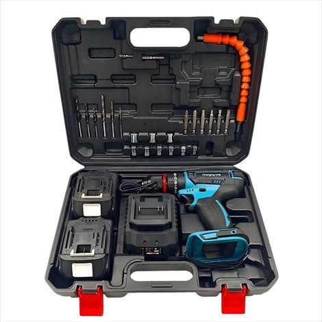 Ensemble d'outils industriels WD-07, perceuse sans fil 49V, deux batteries, accessoires divers, ensemble d'outils de qualité industrielle. (1/2)