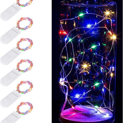 Luci a batteria, 20 LED da 2 metri, filo argentato e funzionamento a batteria, ideali per feste di Natale, matrimoni, feste e per decorare la stanza e il giardino (multicolore, confezione da 6) [Class