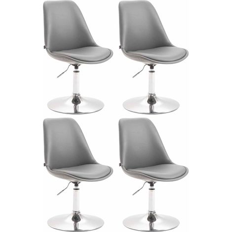 Juego de 4 sillas de comedor giratorias, regulables en altura en PVC gris y pie trompeta de metal aspecto cromado 100001814 (1/4)