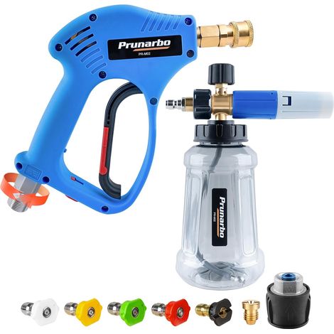 Kit Pistolet de Nettoyeur Haute Pression avec Canon à Mousse, 1/4" Raccord Rapide, 5 Embouts buses, Adatateur compatible Nilfish/Bosch (PR-M02-NB-B) - (1/5)
