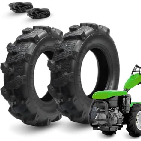 2 Pneumatici 4.00-10 TM + Camere d'Aria Copertoni ultra rinforzati 8PR Gomma ruote per uso Agricolo Tosaerba Falciatrice Motozappa Motocoltivatore