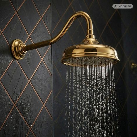 PaulGurkes Kopfbrause mit Brausearm Gold Antik Hochglanz Retro Regendusche