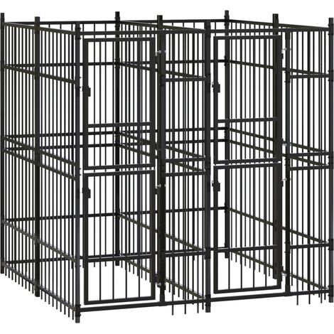 Gabbia per cuccia recinto per animali da esterno per cani in acciaio 3,69 m² nero 020041830