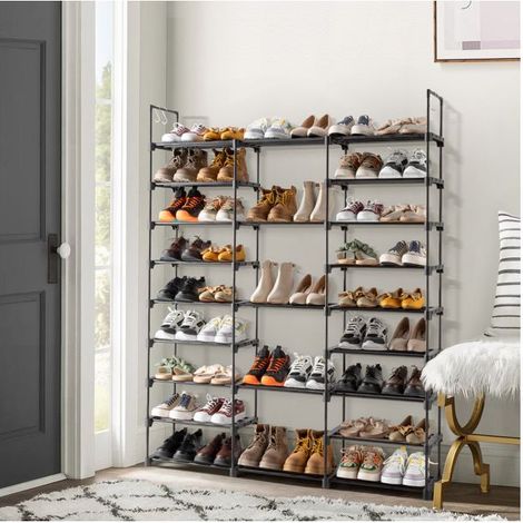 Armoire à Chaussures 9 Couches Etagères de Rangement pour 50Paires de Chaussures Armoire en Tissus Rangement de Chaussures Étanche Étagères à Chaussures, Noir, 127x28x157.5cm (1/5)