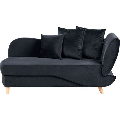 Right-Hand Chaise Lounge MERI Velvet Black with Storage (1/5)