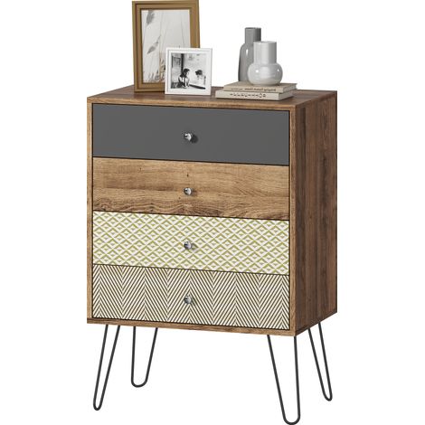 Commode bohème 4 tiroirs, pieds acier, 60x39x86 cm, multicolore (1/5)