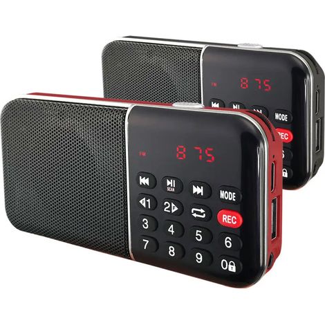 (Rouge) Nouvelle radio FM Super Bass multifonctionnelle avec port de charge Type-C et batterie rechargeable