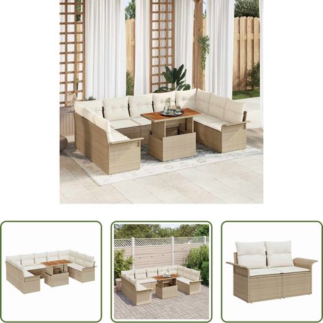 Terrassensofa - Garten-Sofa-Set mit Speicher 10 pcs Beige Poly Rattan (1/5)