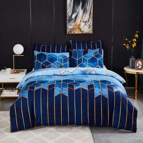 Bettwäsche-Set (200 x 200 cm) mit 2 Kissenbezügen (50 x 70 cm), einzigartiges 3D-geometrisches Boho-Mikrofaser-Bettwäsche-Set mit Reißverschluss für 2 Personen, Blau (1/5)