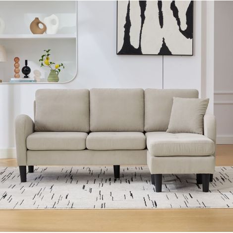 REDOM - Divano angolare modulare 166x118x77 cm, chaise longue reversibile, seduta confortevole, tessuto cord, schiuma, grigio chiaro (1/5)