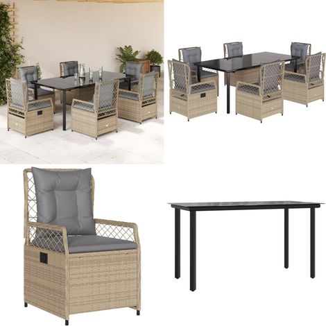 7-tlg. Garten-Essgruppe mit Kissen Beige Poly Rattan - Gartentisch - Gartensessel (1/5)