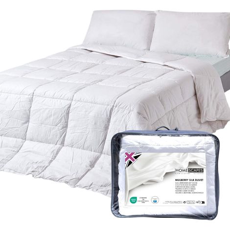 HOMESCAPES Indulgent Pure Mulberry Silk Blend 13.5 Tog Autumn/Winter Duvet, Single