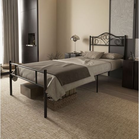 Einzelbett 90 x 200 cm aus schwarzem Stahl mit Lattenrost, platzsparend, ohne Matratze – MEUBLIV (1/5)