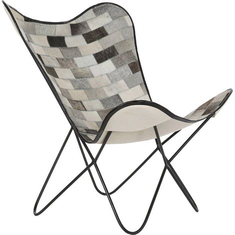 Chaise papillon en cuir blanc et noir élégante - Cuir blanc chic avec touches noires et grises (1/5)