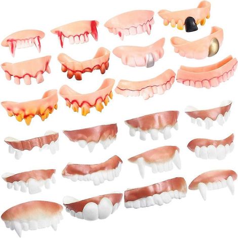 24 fausses dents pour Halloween, dents moches et amusantes, fausses dents de fête-7.5X4.5CM