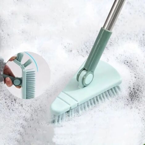 Spazzola per pavimenti, spazzola per doccia, spazzola per la pulizia di vasche da bagno e piastrelle, spazzola con manico lungo, setole rigide per la pulizia, blu -Crezuo