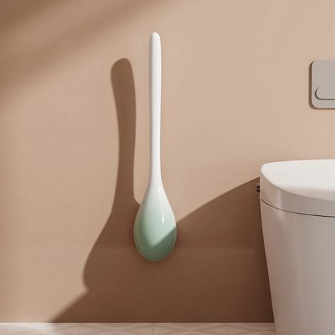 Brosse de toilette, tête de brosse de nettoyage double face en silicone, brosse de toilette murale/sur pied, ensemble de brosses de toilette (vert)-AquaForge (1/5)