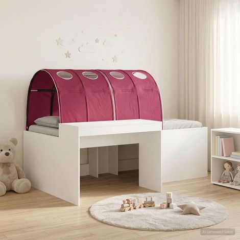 Lit enfant avec tunnel et bureau intégré, bois d’ingénierie, chêne artisanal et rouge, 3 pièces - PANGIVO (1/5)