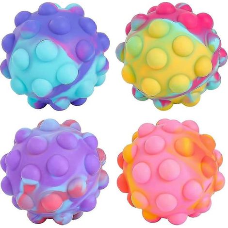 Lot de 4 balles anti-stress 3D à presser. Jouet de bain anti-stress sensoriel pour enfants dès 1 an, couleur aléatoire. (1/5)