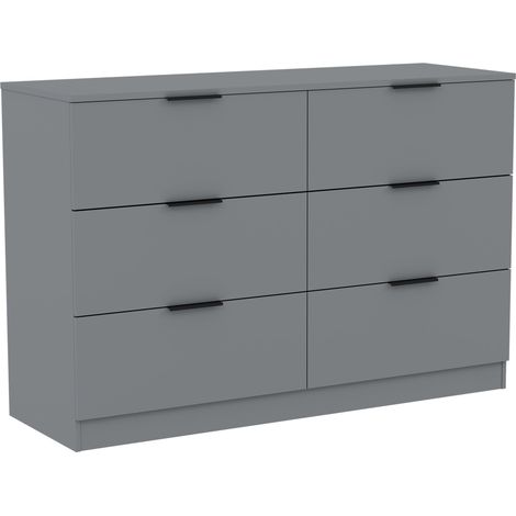 Trega 6 Drawer Chest of Drawers Bedroom Furniture Storage Unit, H 80 x W 110 x D 36 cm, Grey