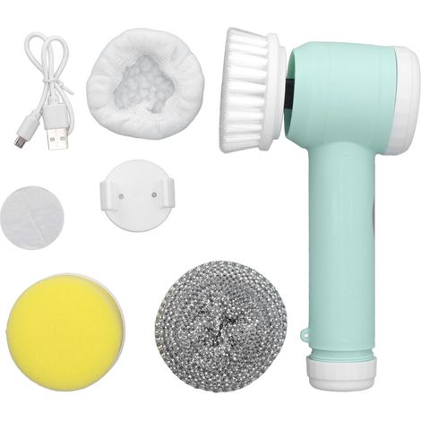 Balai électrique rotatif rechargeable, brosse de nettoyage sans fil avec 4 têtes pour salle de bain, cuisine, baignoire, carrelage, évier - Vert (1/5)