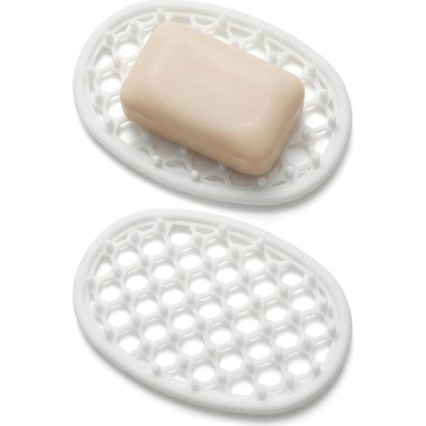 Set de 2 bacs à savon antidérapants en silicone avec trou de drainage efficace pour douche, salle de bain, évier, comptoir de cuisine (blanc, 12,2 8,2 cm) (1/5)