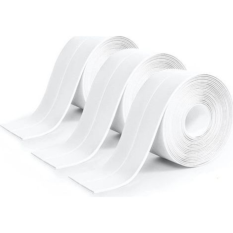 3 Pièces Rouleau Joint Silicone Blanc Salle De Bain, Ruban Adhésif Blanc Cuisine Ruban D'Étanchéité, Anti-Fuite Adapté À De Salle De Bains, Toilettes,Nombreuses Occasions (320 3,8Cm) (1/5)