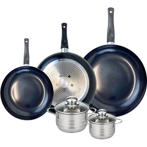 Ensemble de 3 Poêles de cuisson 24, 28 et 32 cm et 2 faitouts 12 et 14 cm Elo Prima Brillant (1/5)