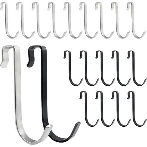 Crochets de Porte Douche-20 Pièces 10mm Bains,crochets suspension en S,Pour Salle bain,Chambre à Coucher,Cuisine(10 noirs,10 argentés) 10 Noirs+10 Argentés -'10 Noirs+10 Argentés (1/5)