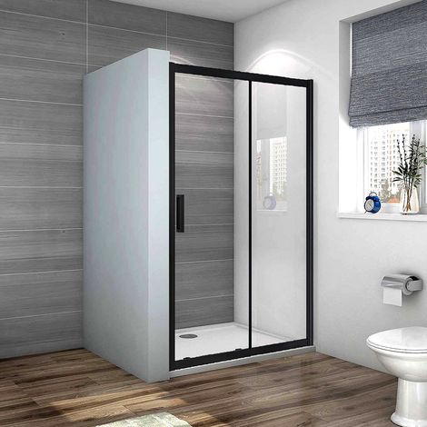 Océan Porte De Douche Coulissante 110x195cm Profilé Noir Mat En Verre Anticalcaire Avec Le Système Soft-close (1/5)