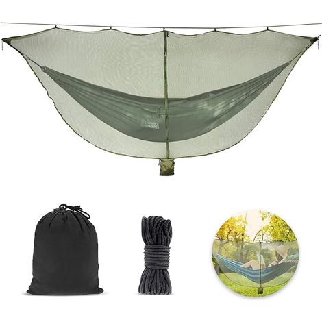Hamac de Camping avec Moustiquaire, Camping avec moustiquaire Fermeture éclair Double Face Protection à 360° Anti-Insecte De Voyage pour Jardin, Extérieur (Ne Contient Pas Hamac) (Vert Armée) (1/5)