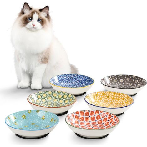 Lot de 6 bols en céramique pour chat, gamelles design anti-fatigue pour moustaches, capacité 250ml