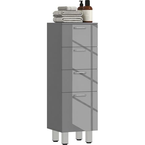 Meuble de Salle de Bain avec 4 Tiroirs Colonne de Rangement Design Brillant Gris 30 x 30 x 93 cm - PANGIVO (1/5)