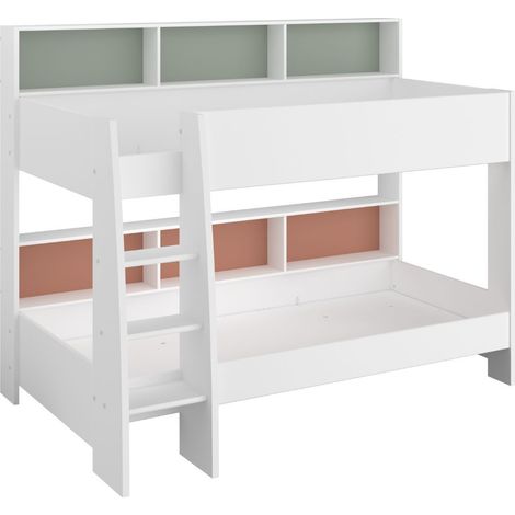 Lits 90x200 superposés blanc avec niches fond vert céladon ou terracotta - LEANE (1/5)
